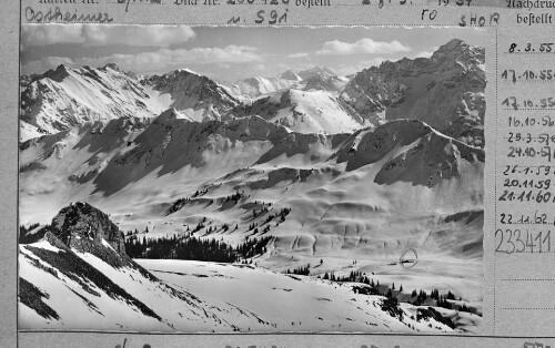 [Schwarzwassertal mit Schwarzwasserhütte - Kleinwalsertal gegen Elferkopf, Geisshorn, Hoher Riffler und Widderstein]