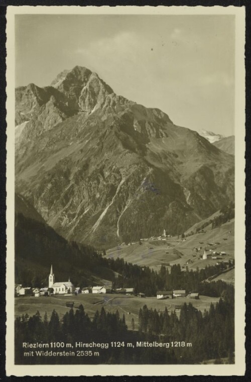 Riezlern 1100 m, Hirschegg 1124 m, Mittelberg 1218 m mit Widderstein 2535 m