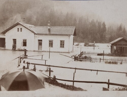 Der Bahnhof Doren-Sulzberg unter Hochwasser