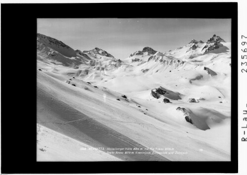 Heidelberger Hütte 2264 m mit Piz Tasna 3179 m - Breite Krone 3079 m - Kronenjoch - und Zahnjoch