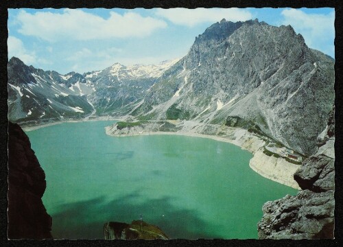 [Vandans] : [Lünersee 1980 m mit Douglasshütte gegen Seekopf 2699 m ...]