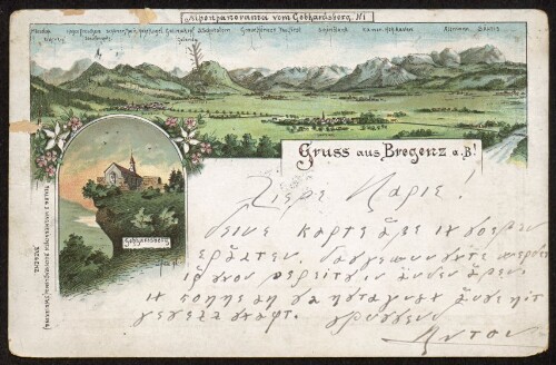 Gruss aus Bregenz a. B. : Alpenpanorama vom Gebhardsberg ... : [Correspondenz-Karte ...]