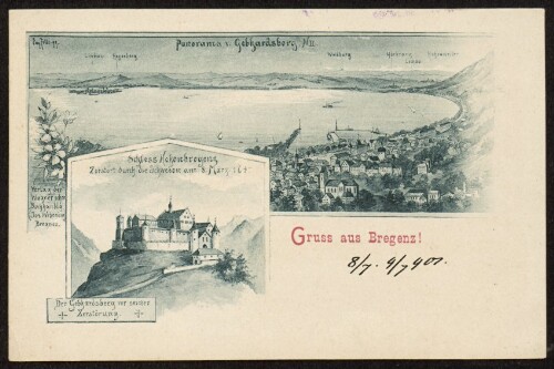 Gruss aus Bregenz : Panorama v. Gebhardsberg : Schloss Hohenbregenz ... : [Correspondenz-Karte ...]