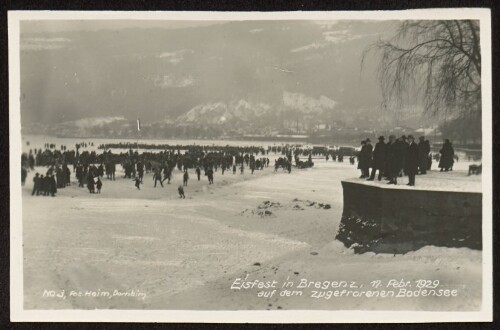Eisfest in Bregenz, 17. Febr. 1929 auf dem zugefrorenen Bodensee
