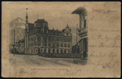 Dornbirn : Bahnhofstrasse mit Hotel Rhomberg : [Postkarte ...]