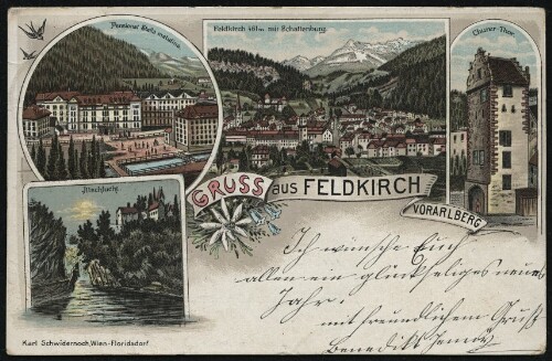 Gruss aus Feldkirch : Vorarlberg : Feldkirch 461 m mit Schattenburg : Churer-Thor ... : [Correspondenz-Karte An ... in ...]