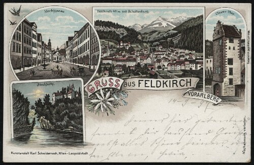 Gruss aus Feldkirch : Vorarlberg : Feldkirch 461 m mit Schattenburg : Churer-Thor : Marktgasse ... : [Correspondenz-Karte ...]