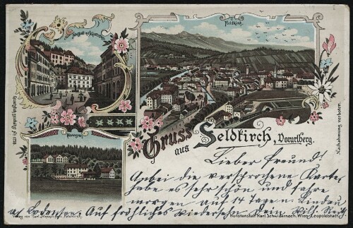 Gruss aus Feldkirch, Vorarlberg : Feldkirch : Neustadt mit Schattenburg ... : [Correspondenz-Karte An ... in ...]