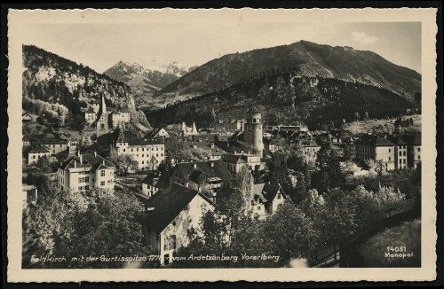 Feldkirch mit der Gurtisspitze 1778 m vom Ardetzenberg. Vorarlberg