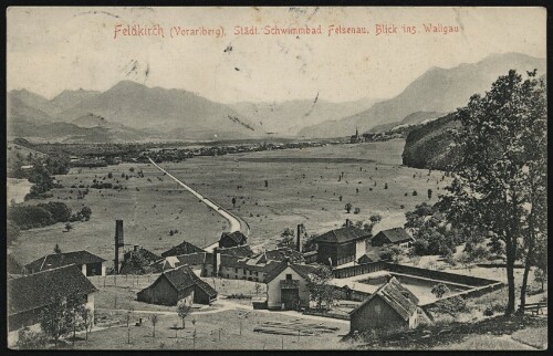 Feldkirch (Vorarlberg), Städt. Schwimmbad Felsenau, Blick ins Wallgau : [Postkarte ...]