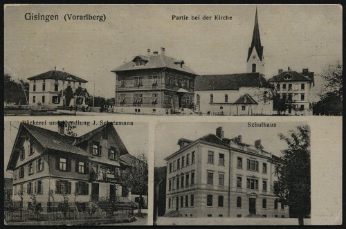 [Feldkirch] Gisingen (Vorarlberg) : Partie bei der Kirche : Schulhaus ... : [Correspondenz-Karte An ... in ...]