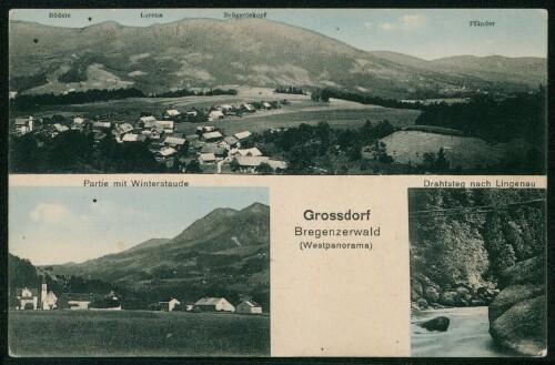 [Egg] Grossdorf Bregenzerwald (Westpanorama) : Partie mit Winterstaude : Drahtsteg nach Lingenau ... :