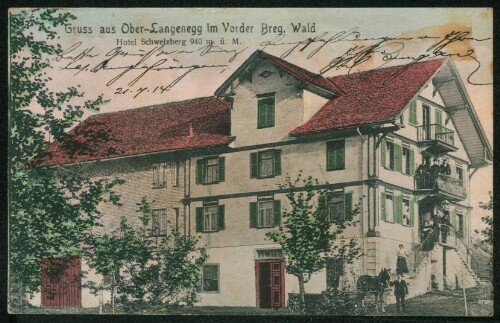[Langenegg] Gruss aus Ober-Langenegg im Vorder Breg. Wald : Hotel Schweizberg 940 m. ü. M. : [Carte postale - Postkarte ...]